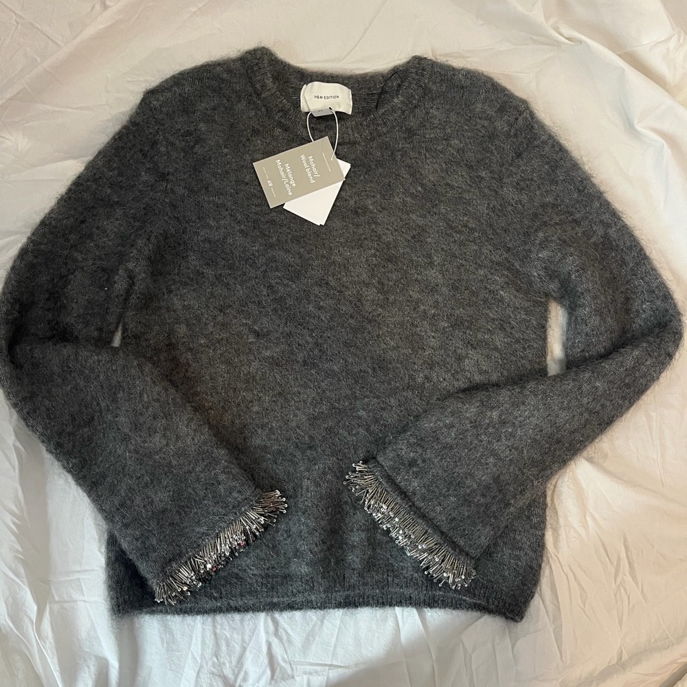 H&M Charcoal Sweater with Metallic Fringe